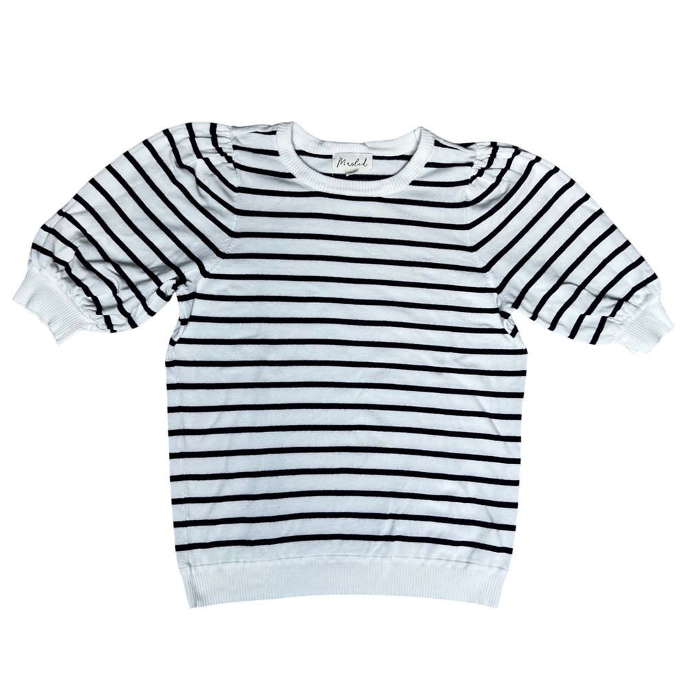 Marled Womens Parisian Striped Puff Sleeve Crewneck Sweater‎ Knit, Size M